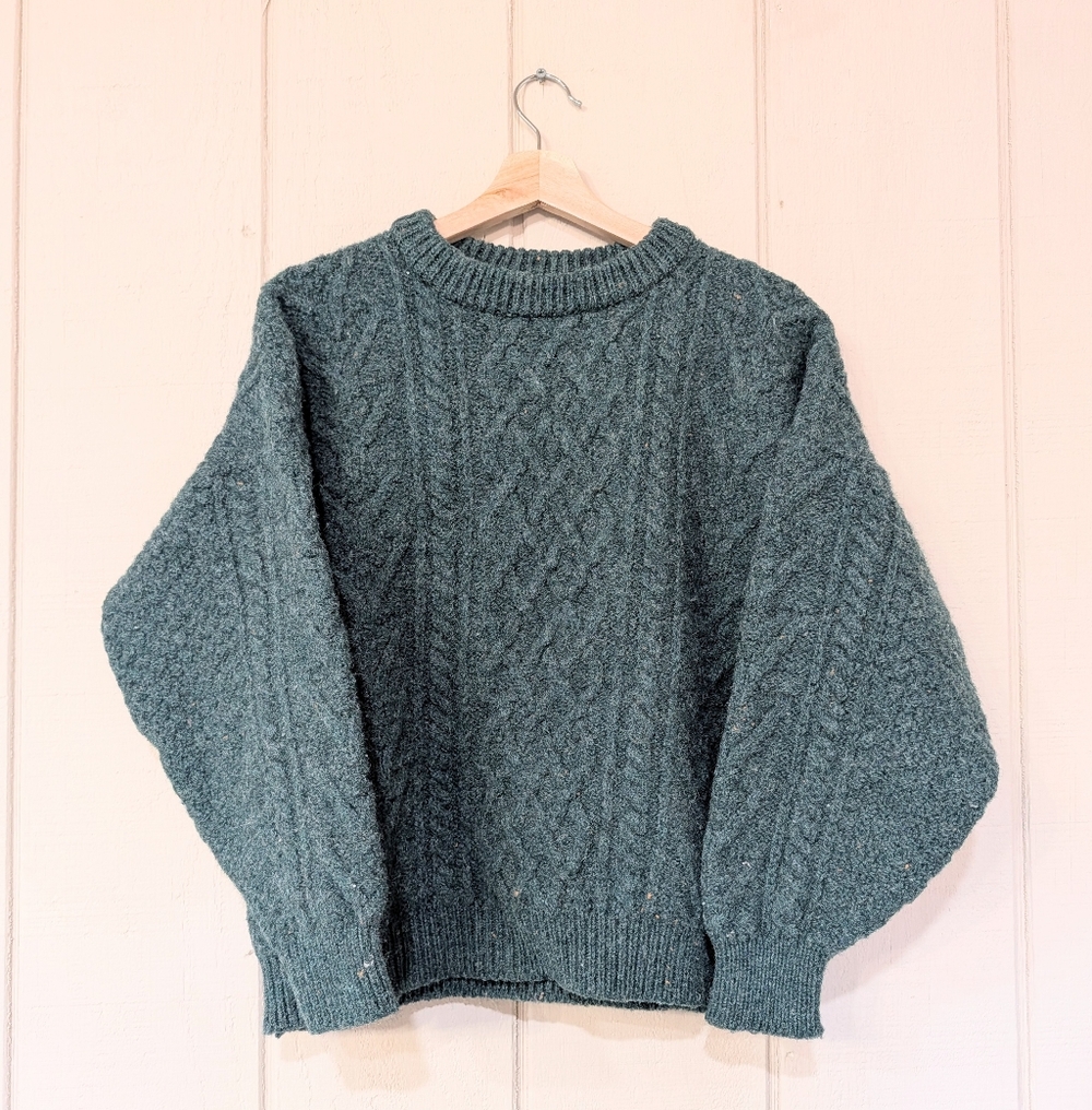 Vintage Aran Country Cable Knit Fishermen Wool Sweater Ireland